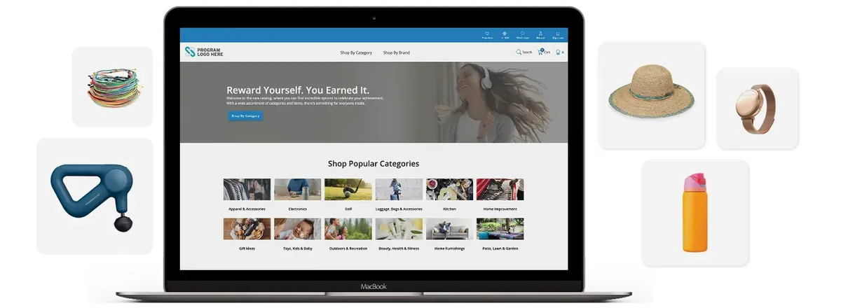 Cooleaf rewards storefront dashboard showing shopping categories like electronics and bags
