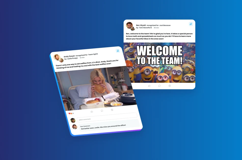 Employee giving a peer-to-peer recognition post on Motivosity's social feed
