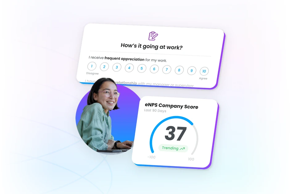 Employee survey results and pulse survey dashboard on Motivosity's employee engagement platform.