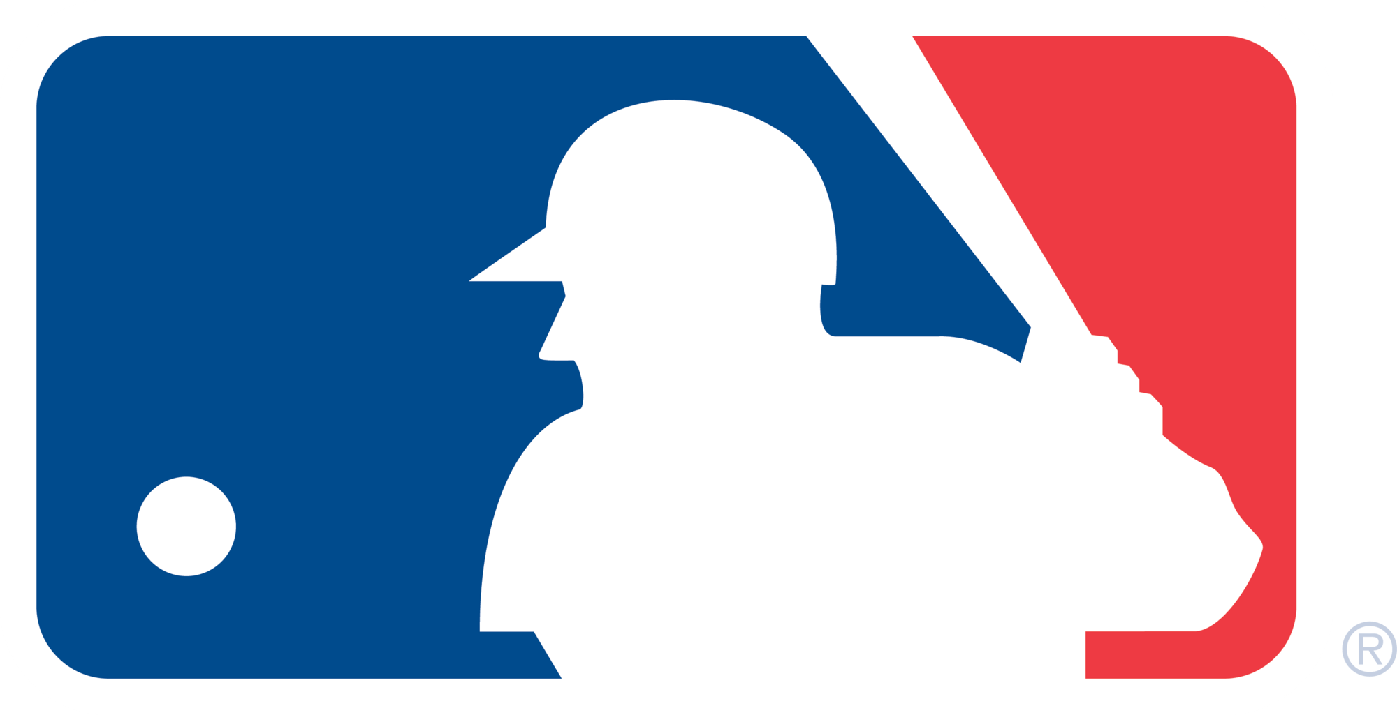Major League Baseball logo featuring a white silhouette of a batter holding a bat against a blue and red background.