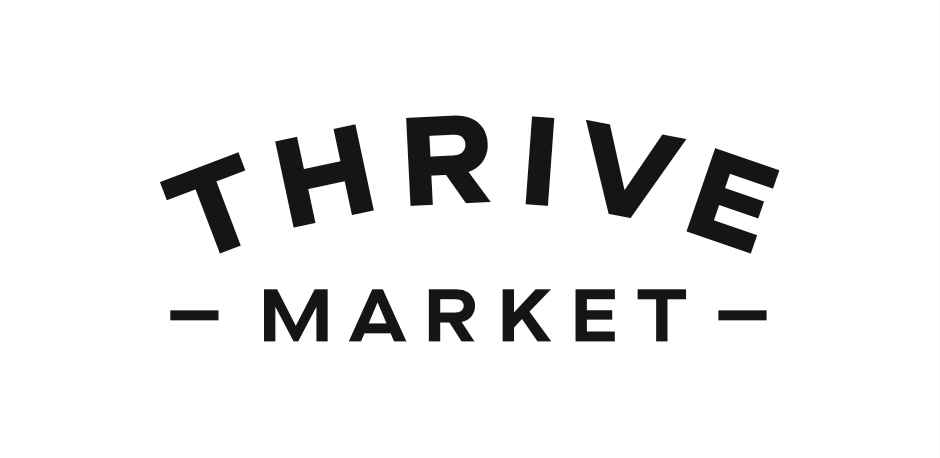 Thrive Market logo with 'THRIVE' arched above 'MARKET' flanked by horizontal lines on a white background.
