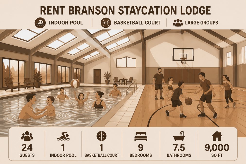 Professional illustration showing vacation rentals with private game rooms