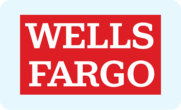 Wells Fargo logo in white text on red background.