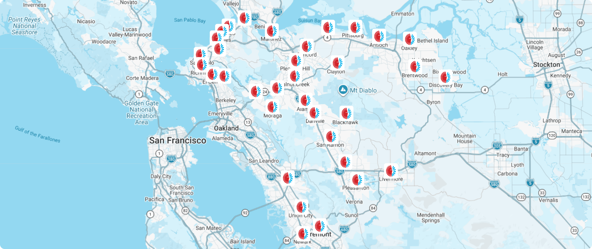 Map of Jim's Air Systems service areas across the San Francisco Bay Area