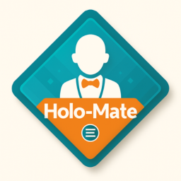 Holo-mate logo depicting a human avatar projected from a device on a table