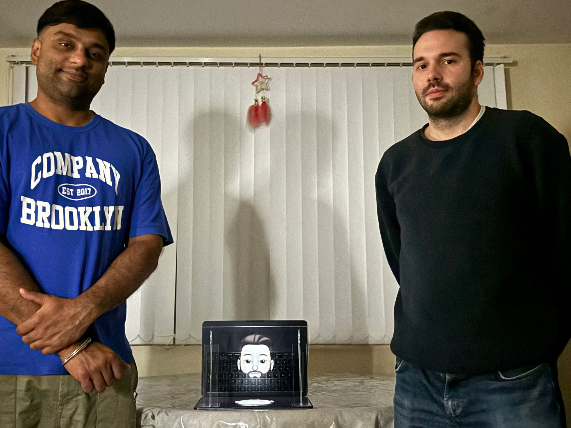 Team image together - Ishan, holo-mate prototype and Henrique posing together