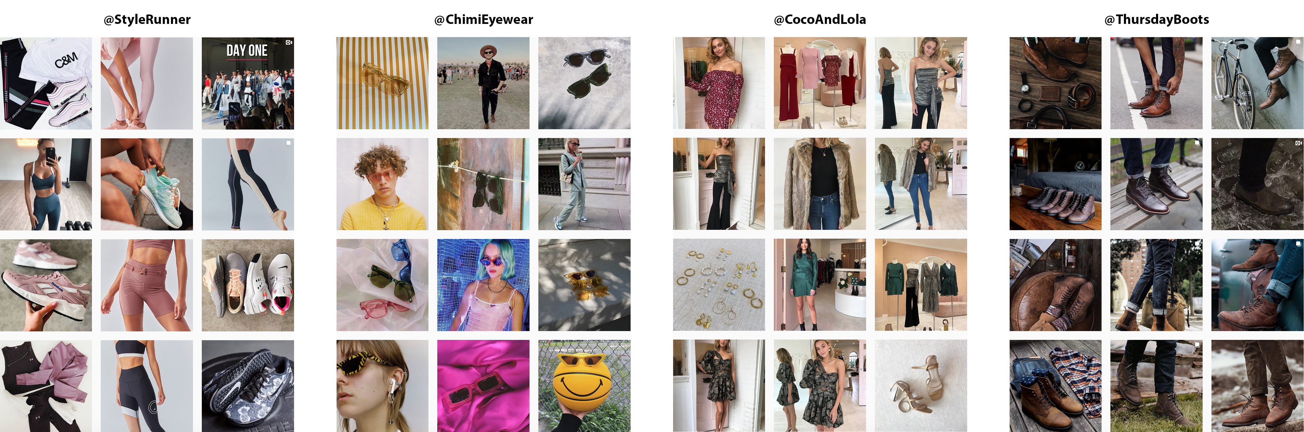 Four examples of fashion instagram feeds