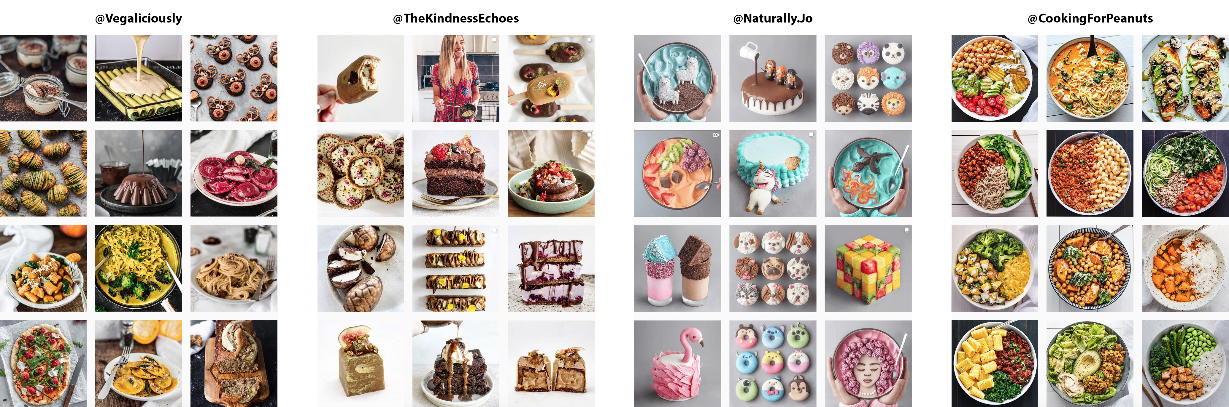 Four examples of food blogger instagram feeds