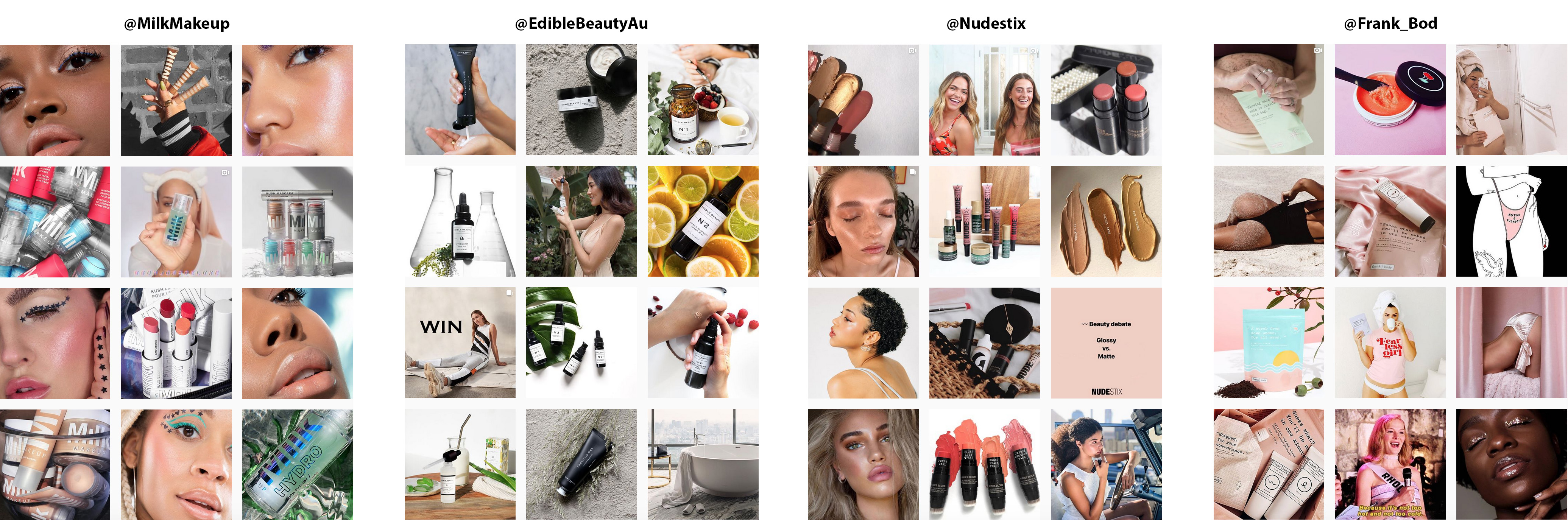 four examples of Instagram beauty accounts' feed