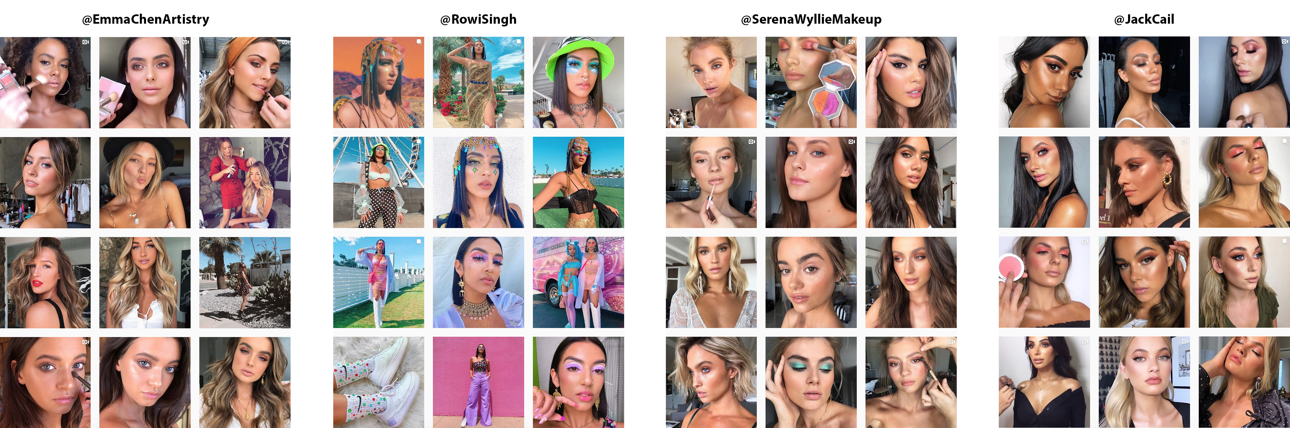 Four examples of makeup artist Instagram feeds