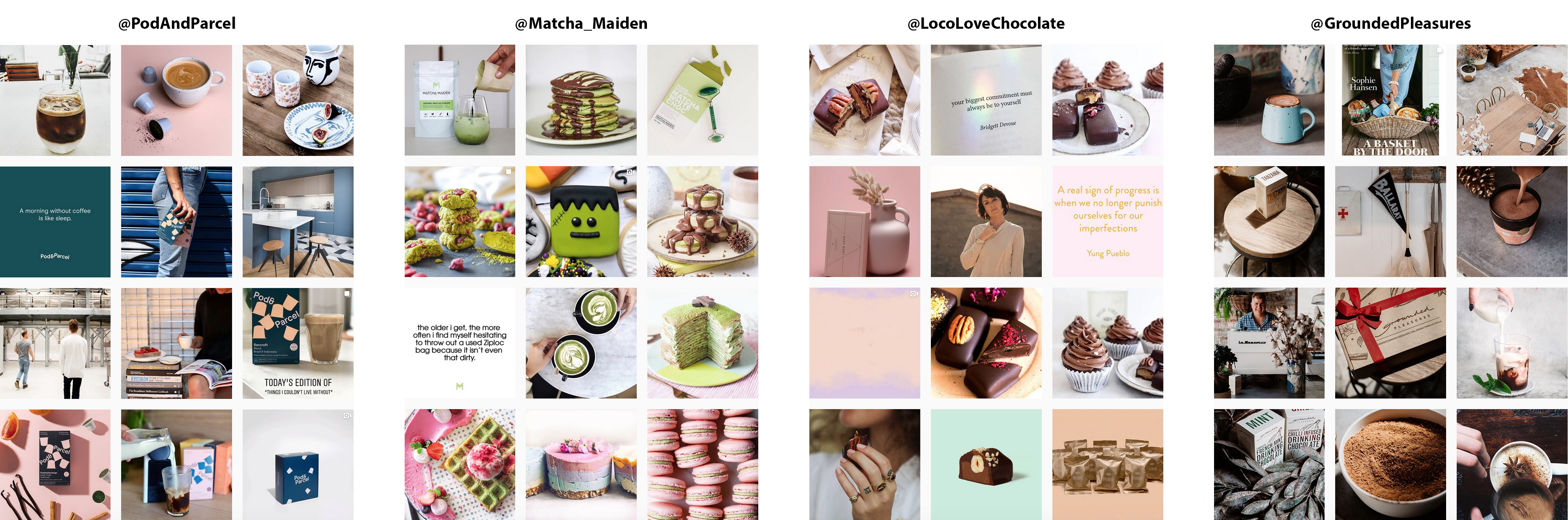 Example of four food Instagram account feeds