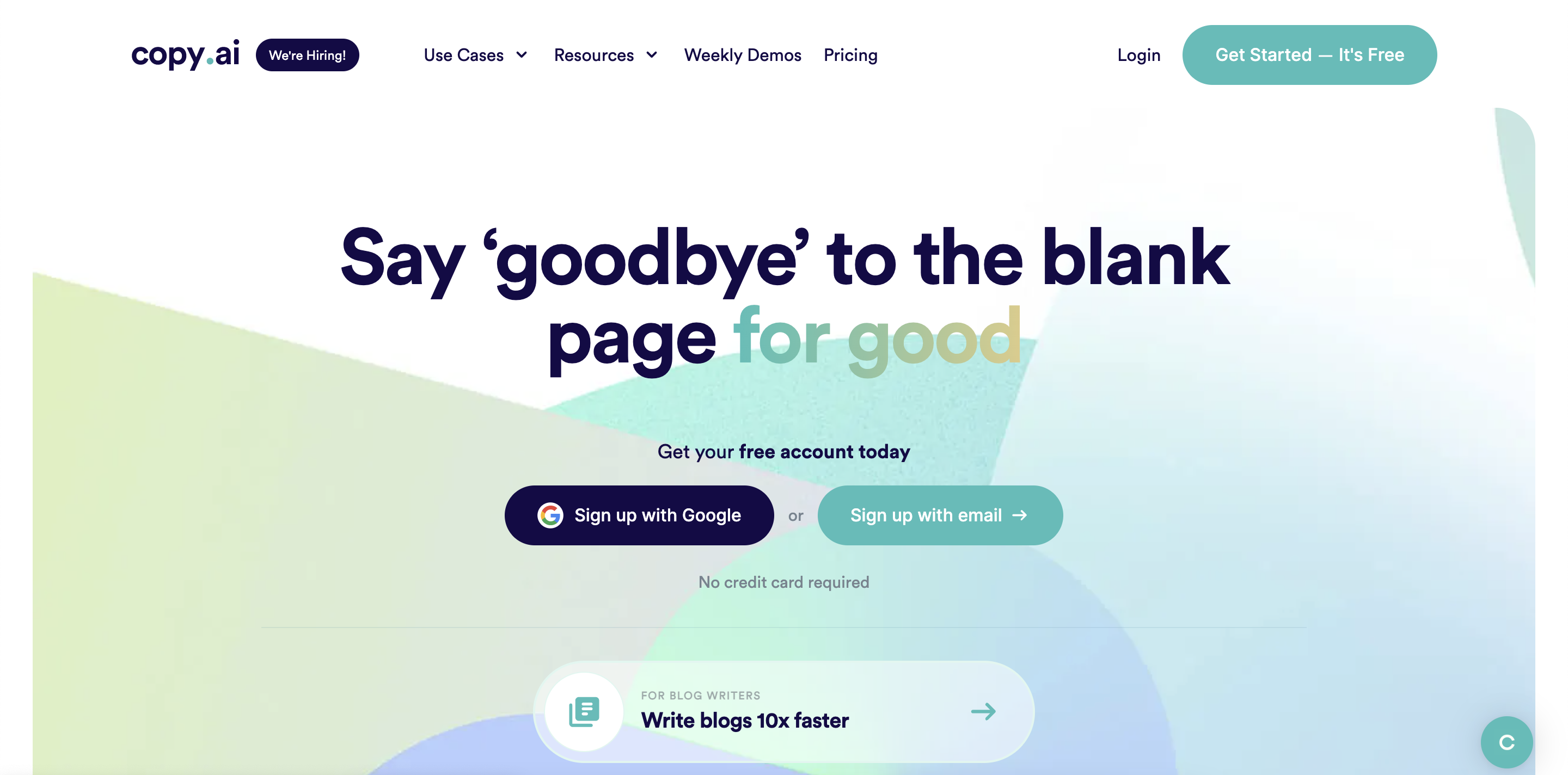 Screenshot of CopyAI's homepage
