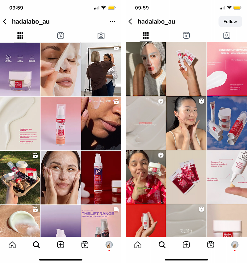 Screenshot of hada labo's feed