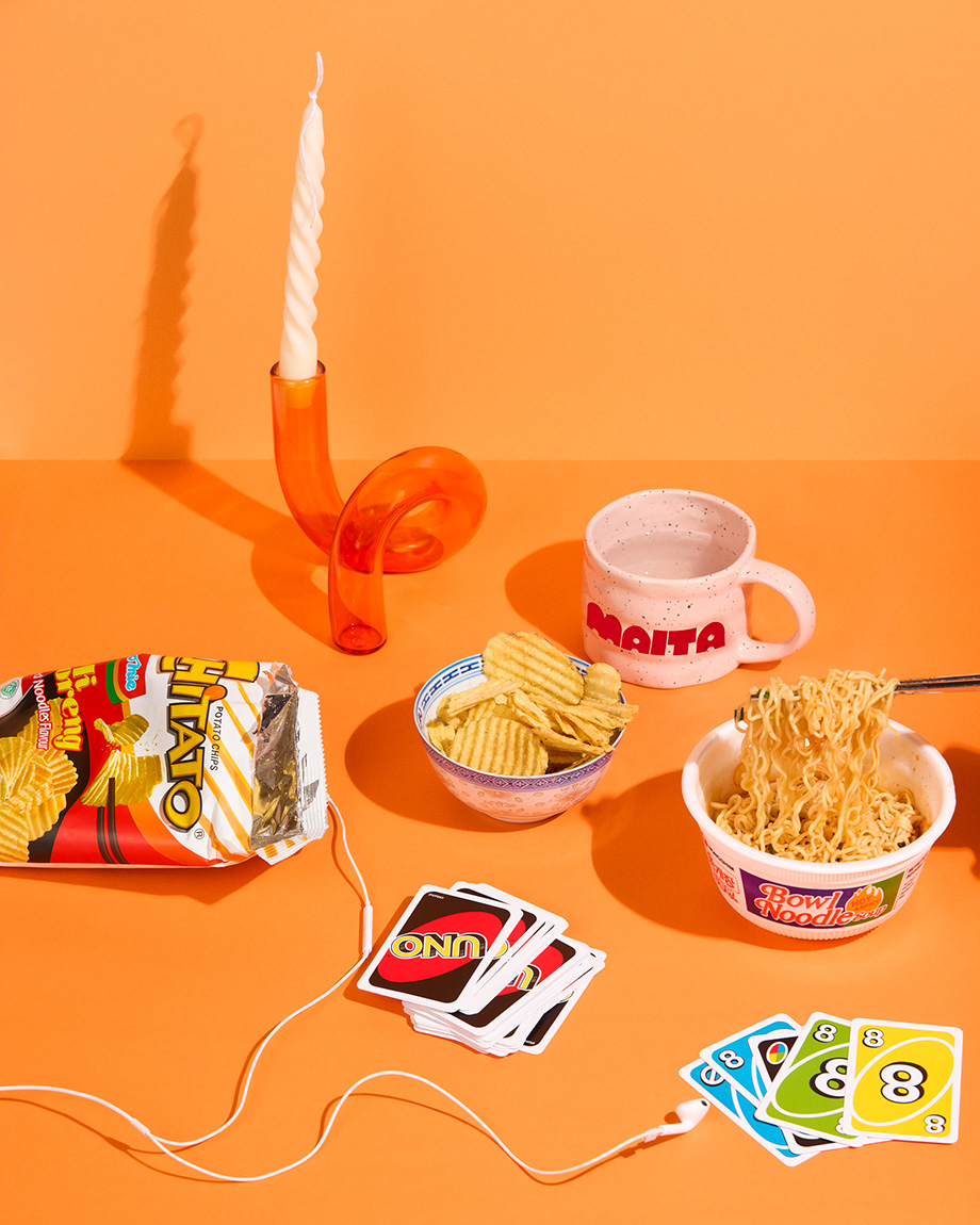 E-commerce shoot of Maita products against orange background
