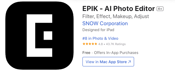 Screenshot of the app 'EPIK' on the app store