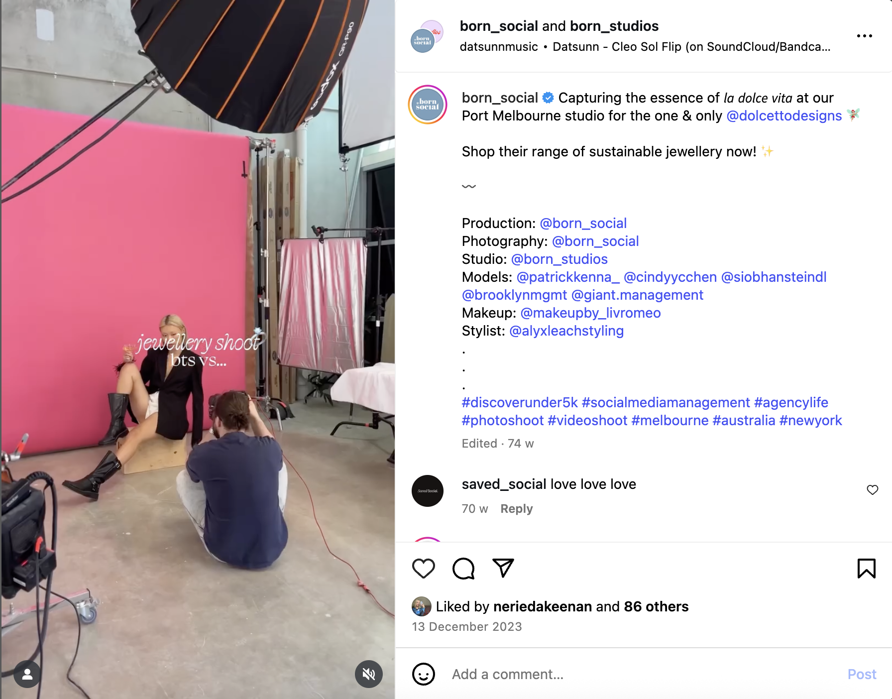 Instagram post from Born social