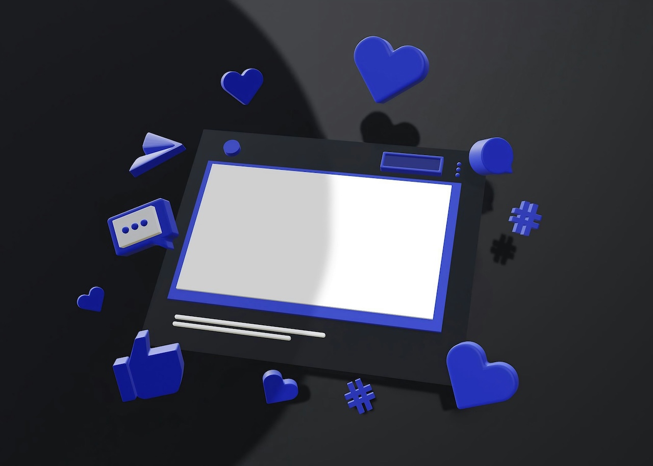 illustration of an instagram post with icons of likes and hearts