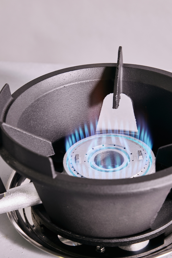 Close up of Auscrown stove with blue flame