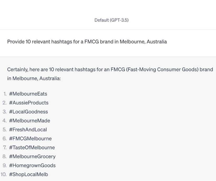 chat gpt hash tag command output