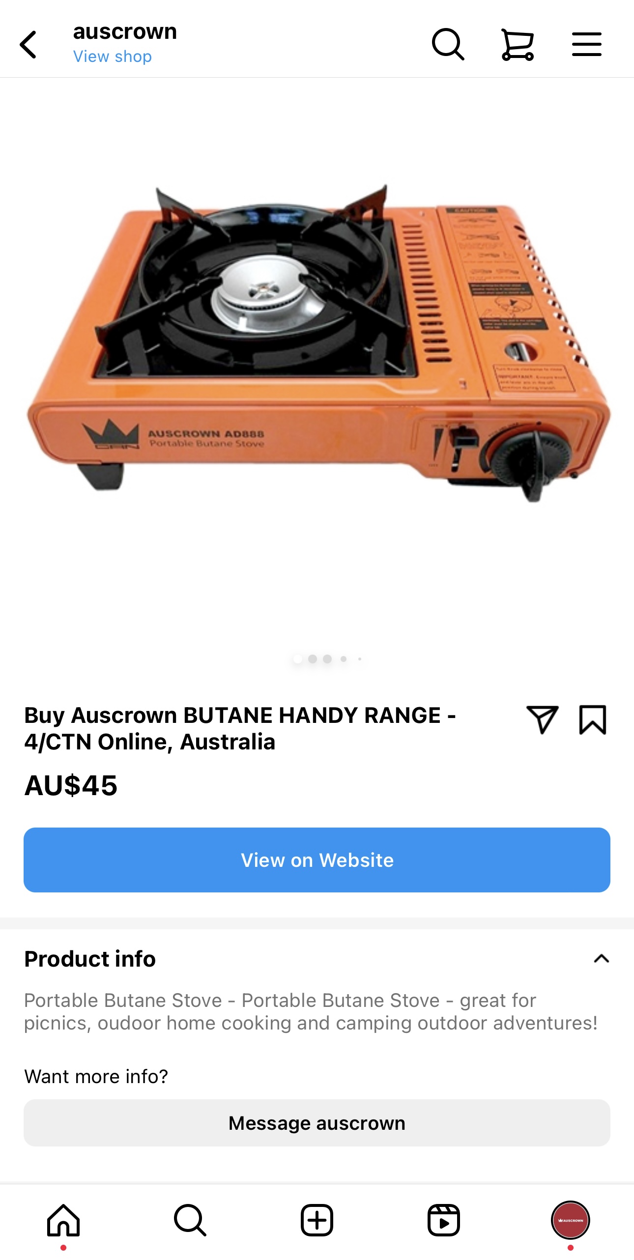 Screenshot of Auscrown's product description on Instagram.