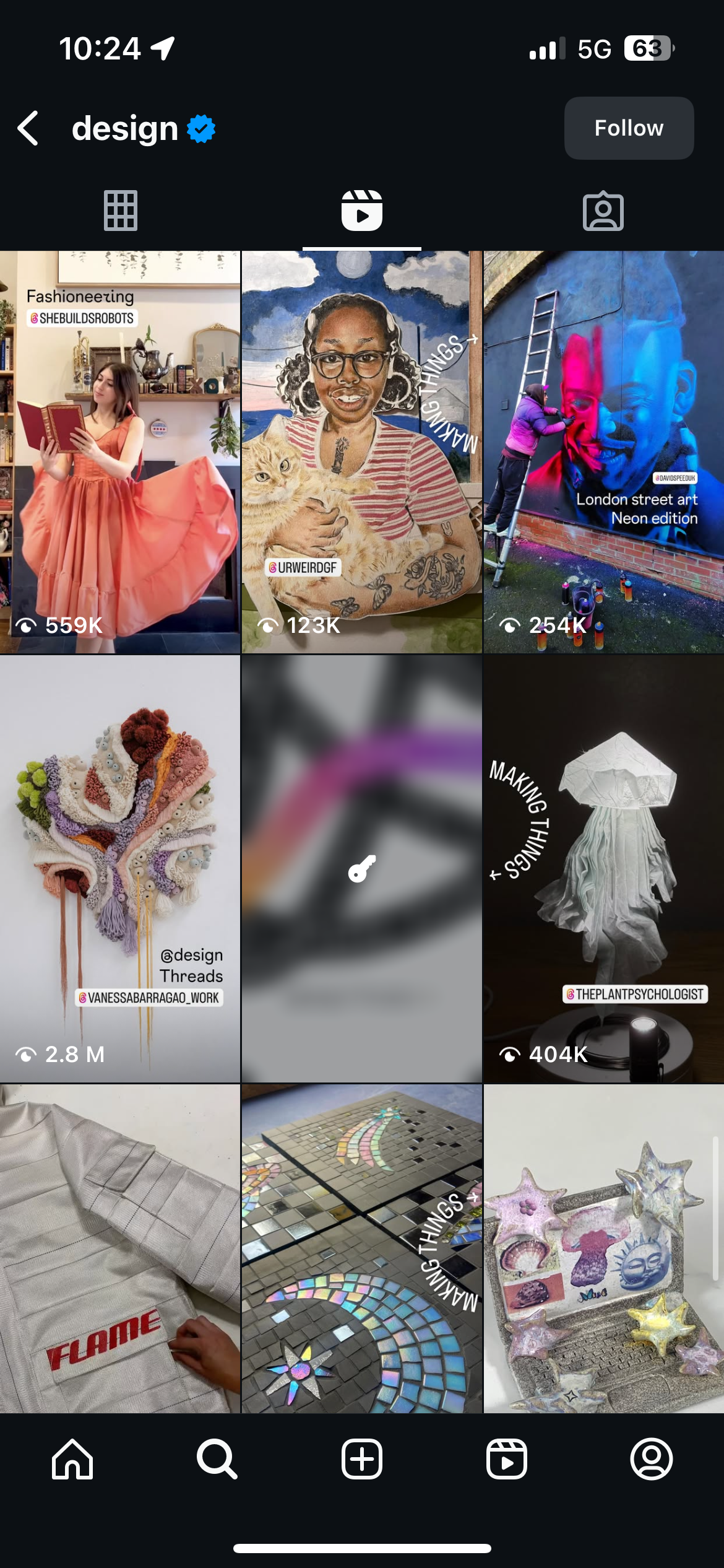Screenshot of Design's feed on Instagram, and how one reel shows a blurred image with a key icon.