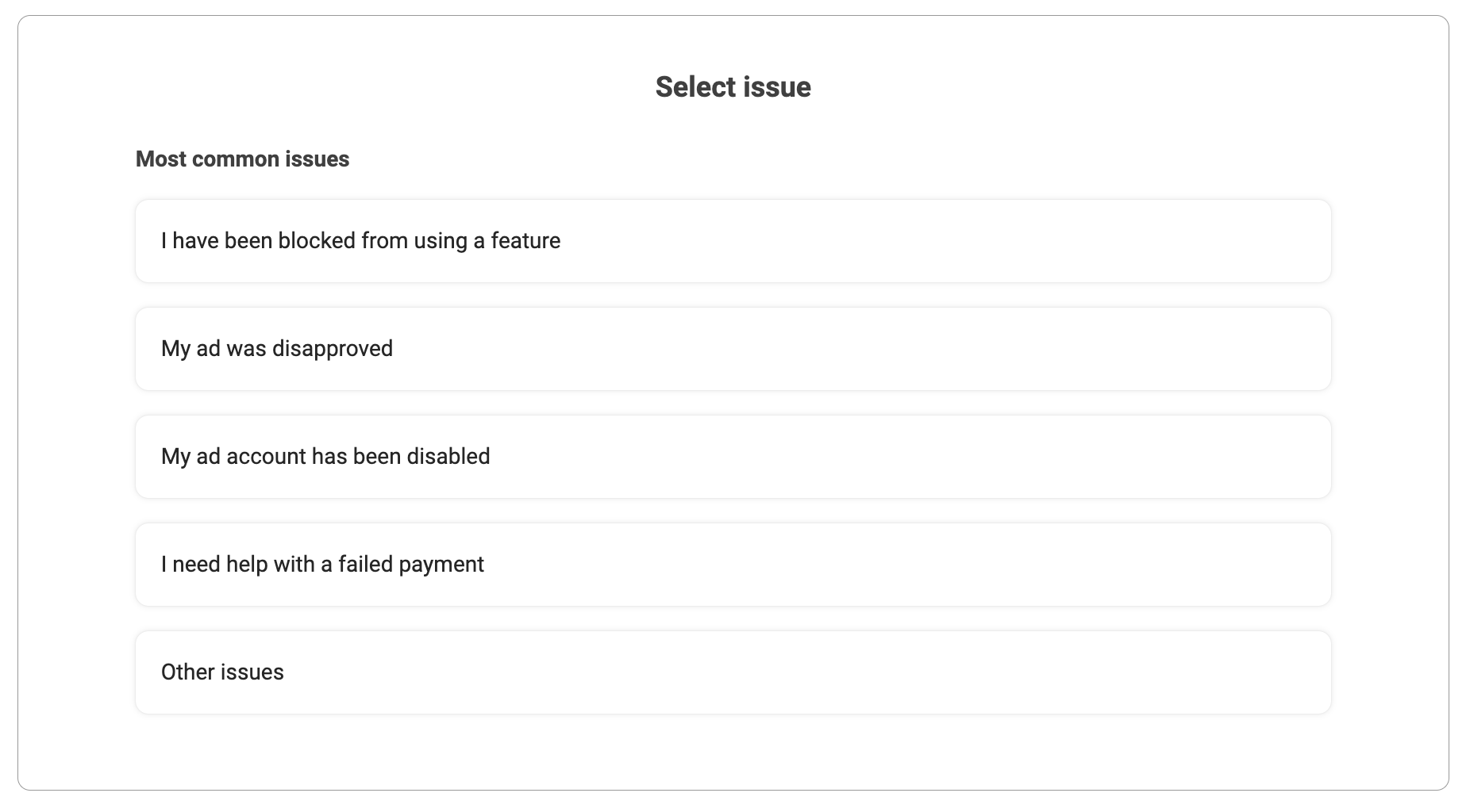 screenshot of how you can select what issue it was