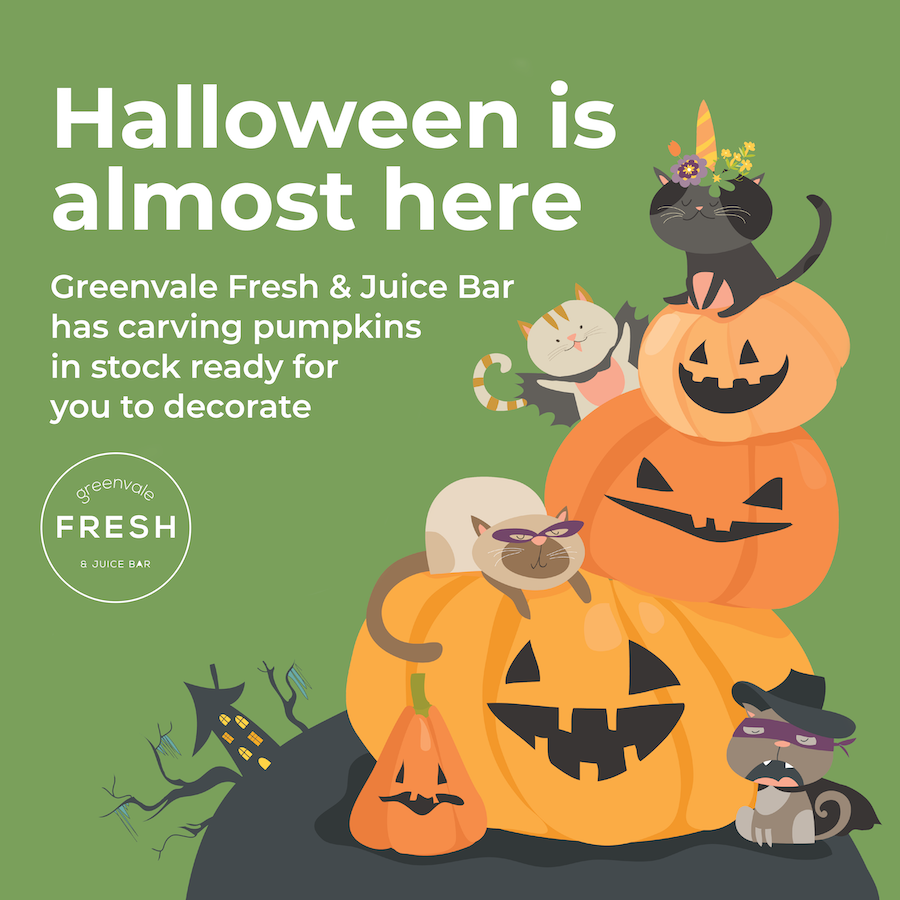 Instagram post graphic of pumpkins, stating 'Halloween is almost here'