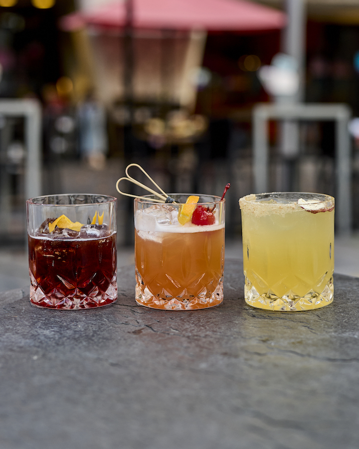 Photograph of three cocktails