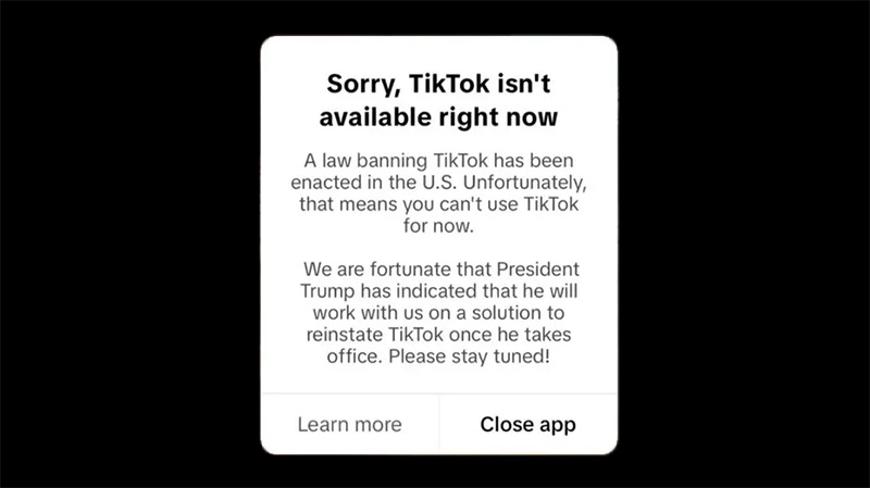 Notification that states 'Sorry, TikTok isn't available right now'