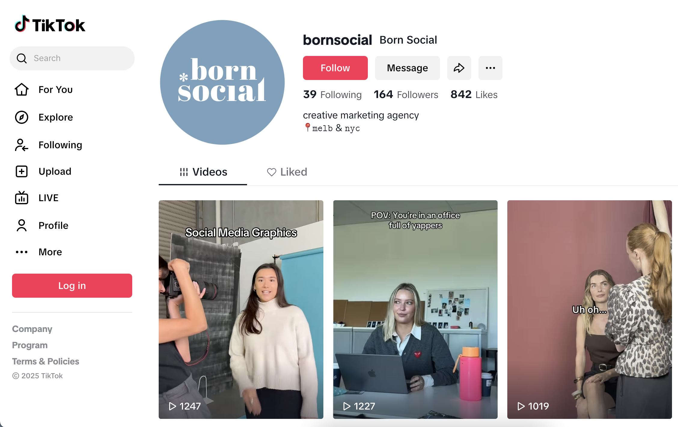 Screenshot of born social's TikTok