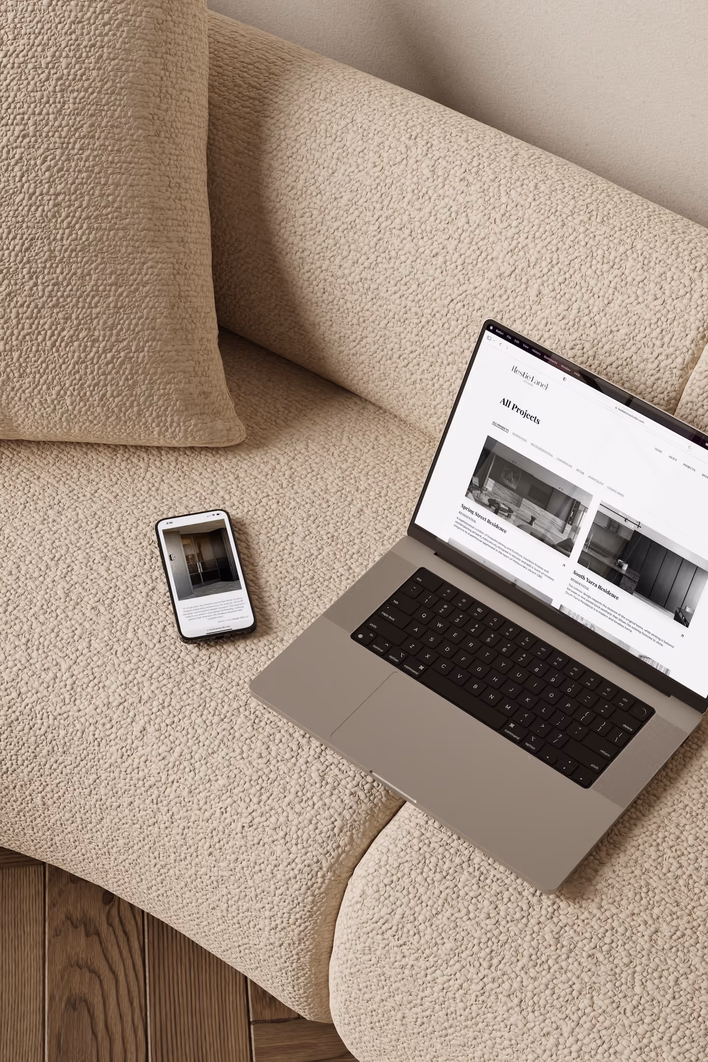 WordPress website design for Kestie Lane Studio, showing the interior designer website on desktop device. Designed & developed by Spacey Studios.