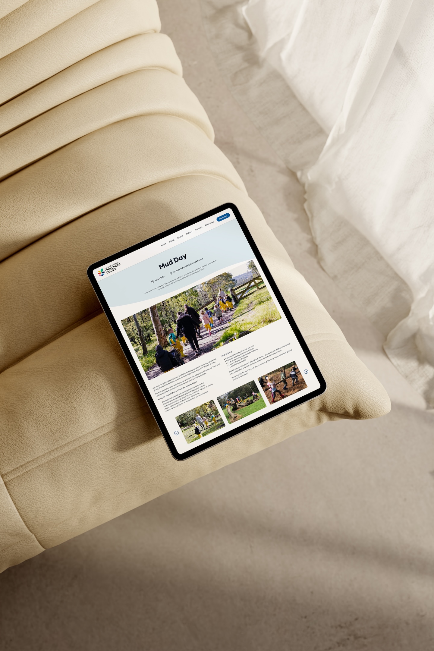 WordPress website design for Lilydale Lakeside Children's Centre, showing the early learning centre website design on an iPad device. Designed & developed by Spacey Studios.