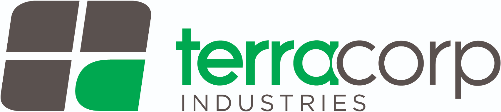 TerraCorp Industries logo with a four-panel abstract design in brown and green and the company name in brown and green text.