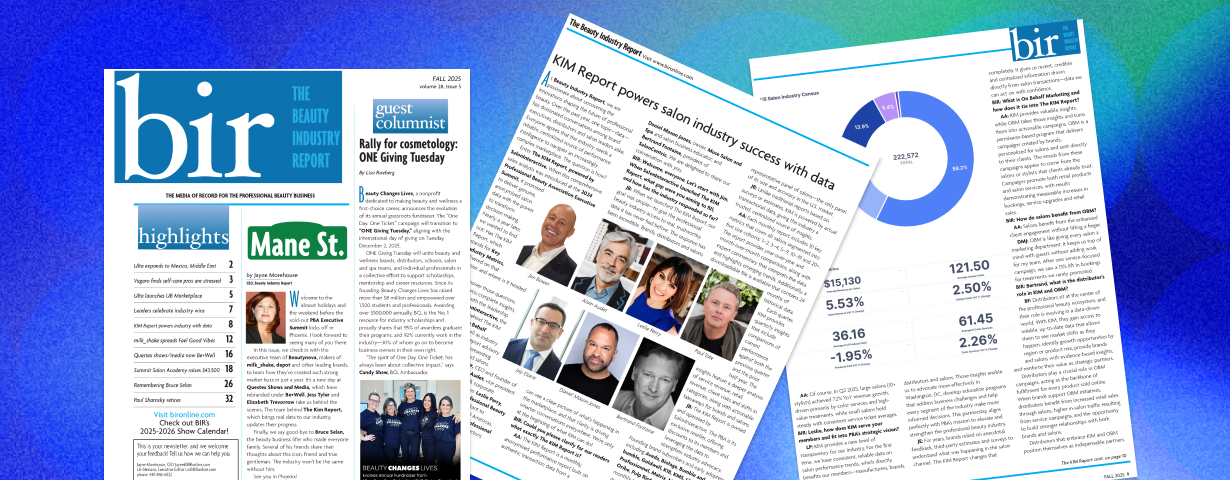 BIR magazine editorial spotlight highlighting The KIM Report's role in professional beauty industry data intelligence