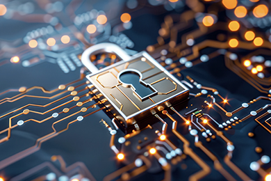 Padlock on a circuit board symbolizing secure salon POS data integrity behind The KIM Report