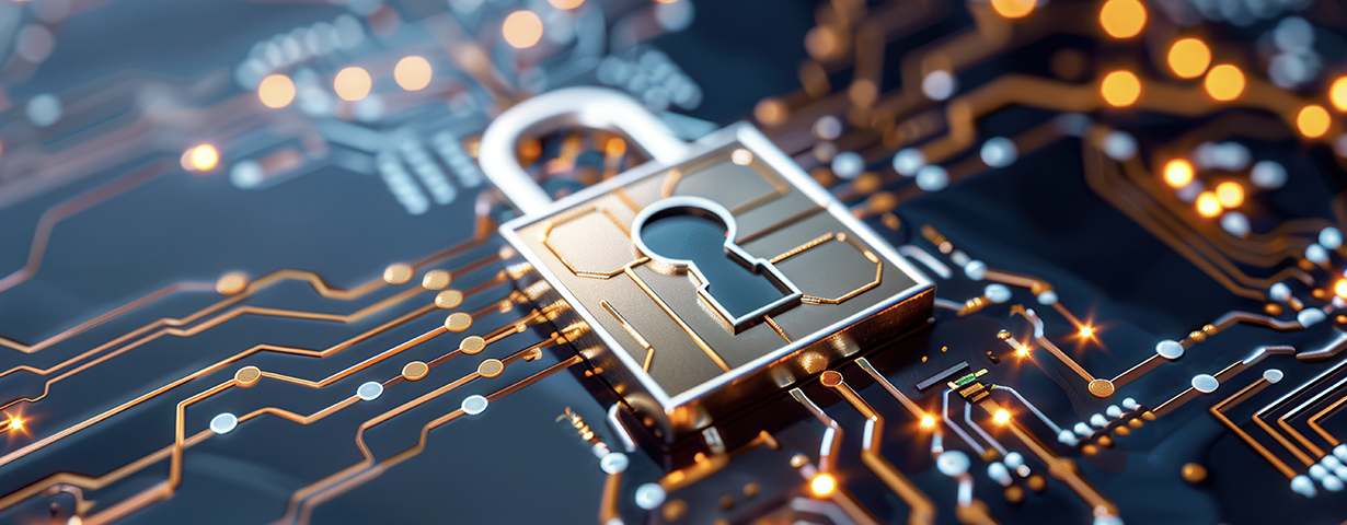 Illuminated padlock on a glowing circuit board representing the secure, ethically governed POS data behind The KIM Report