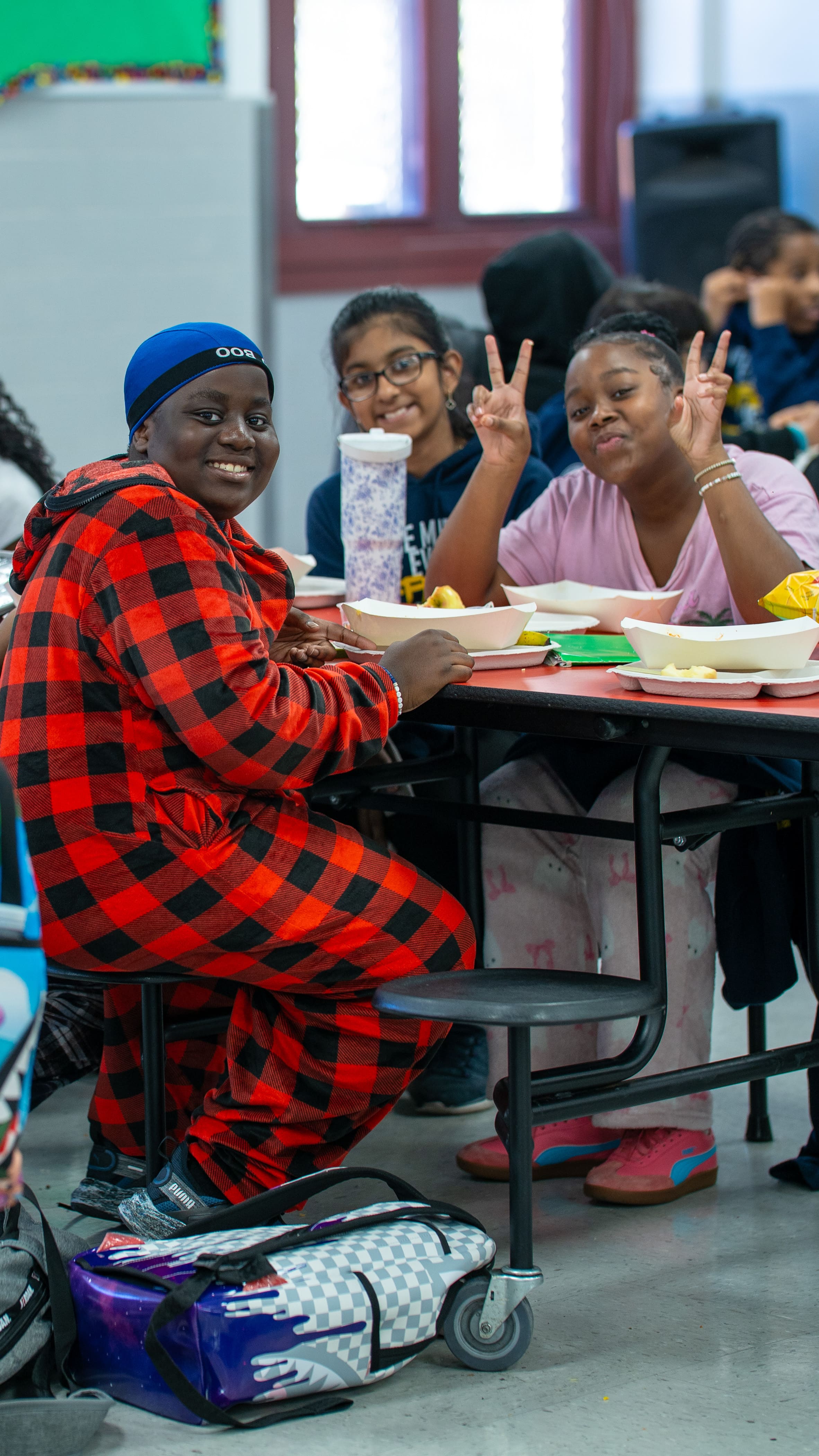 Students celebrating Pajama Day at school