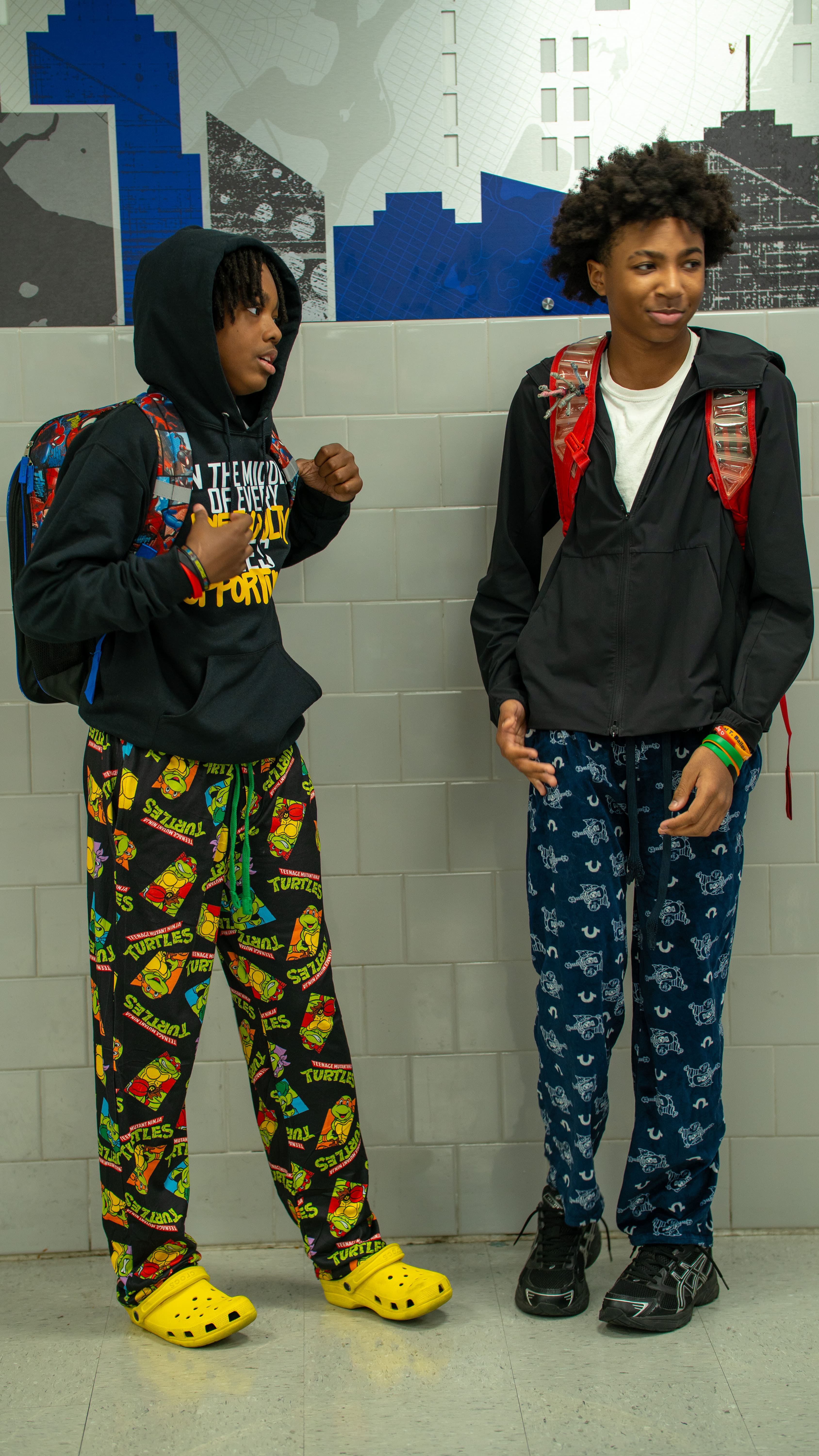 Students celebrating Pajama Day at school