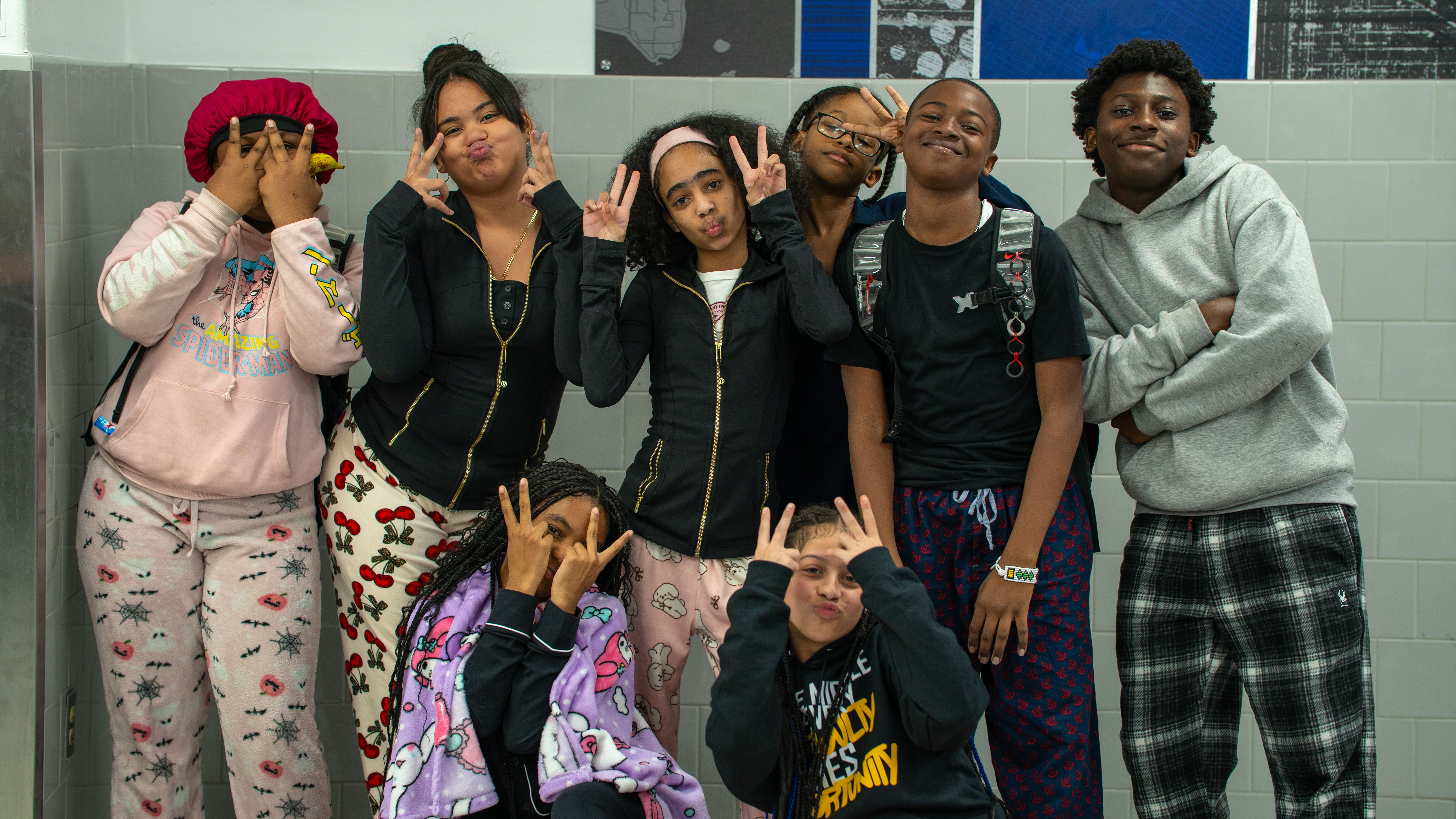 Students celebrating Pajama Day at school