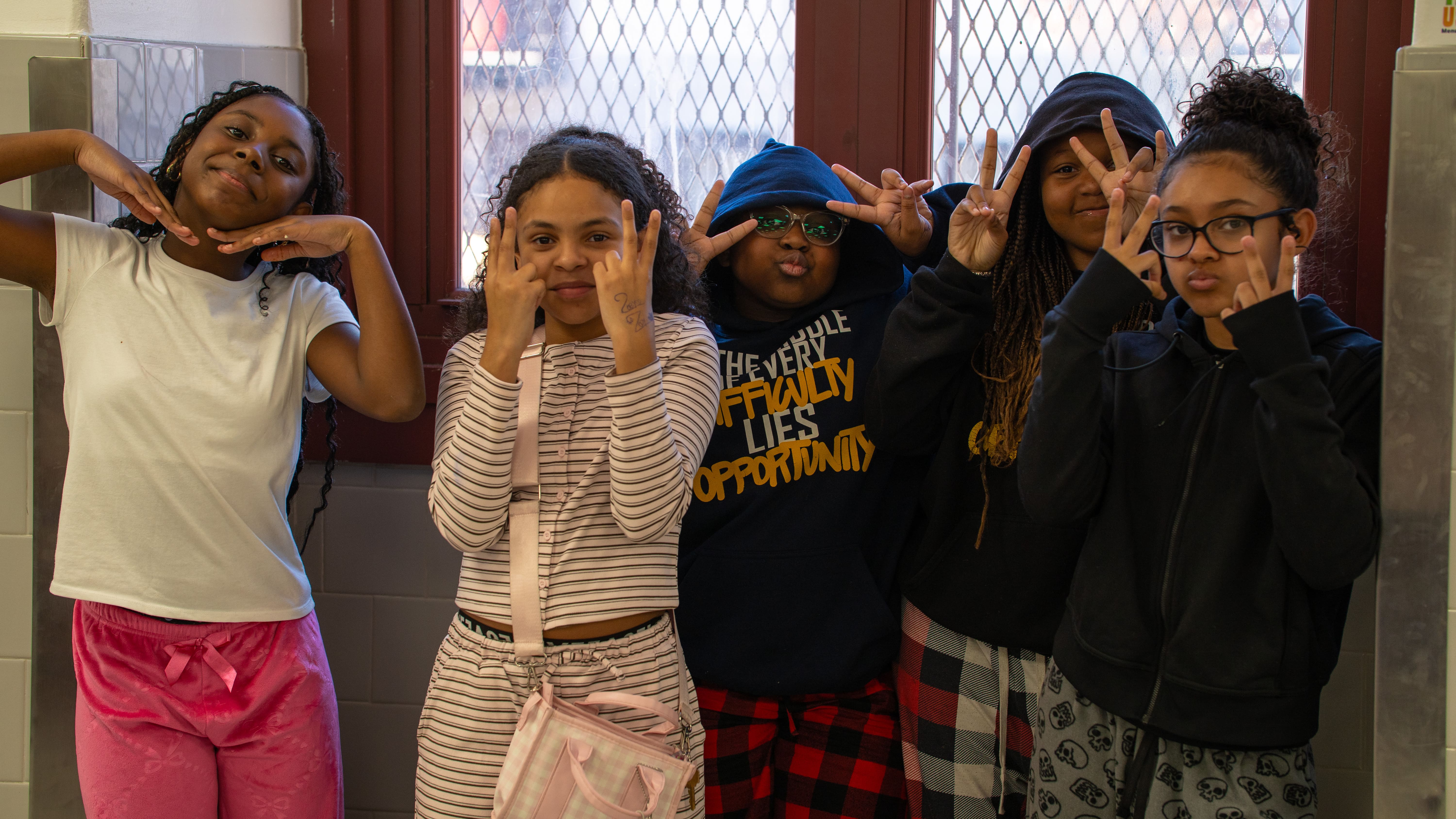 Students celebrating Pajama Day at school