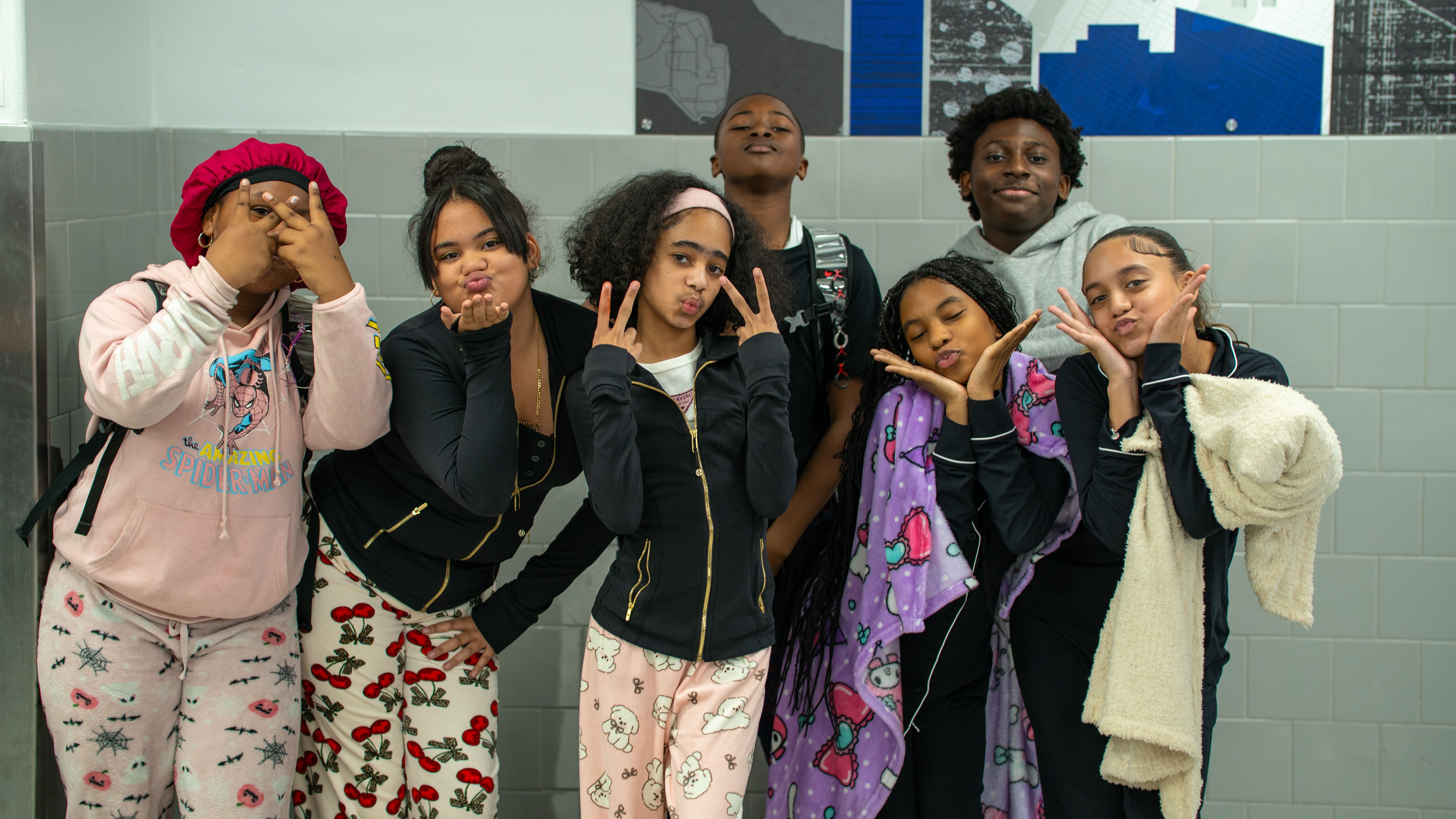 Students celebrating Pajama Day at school