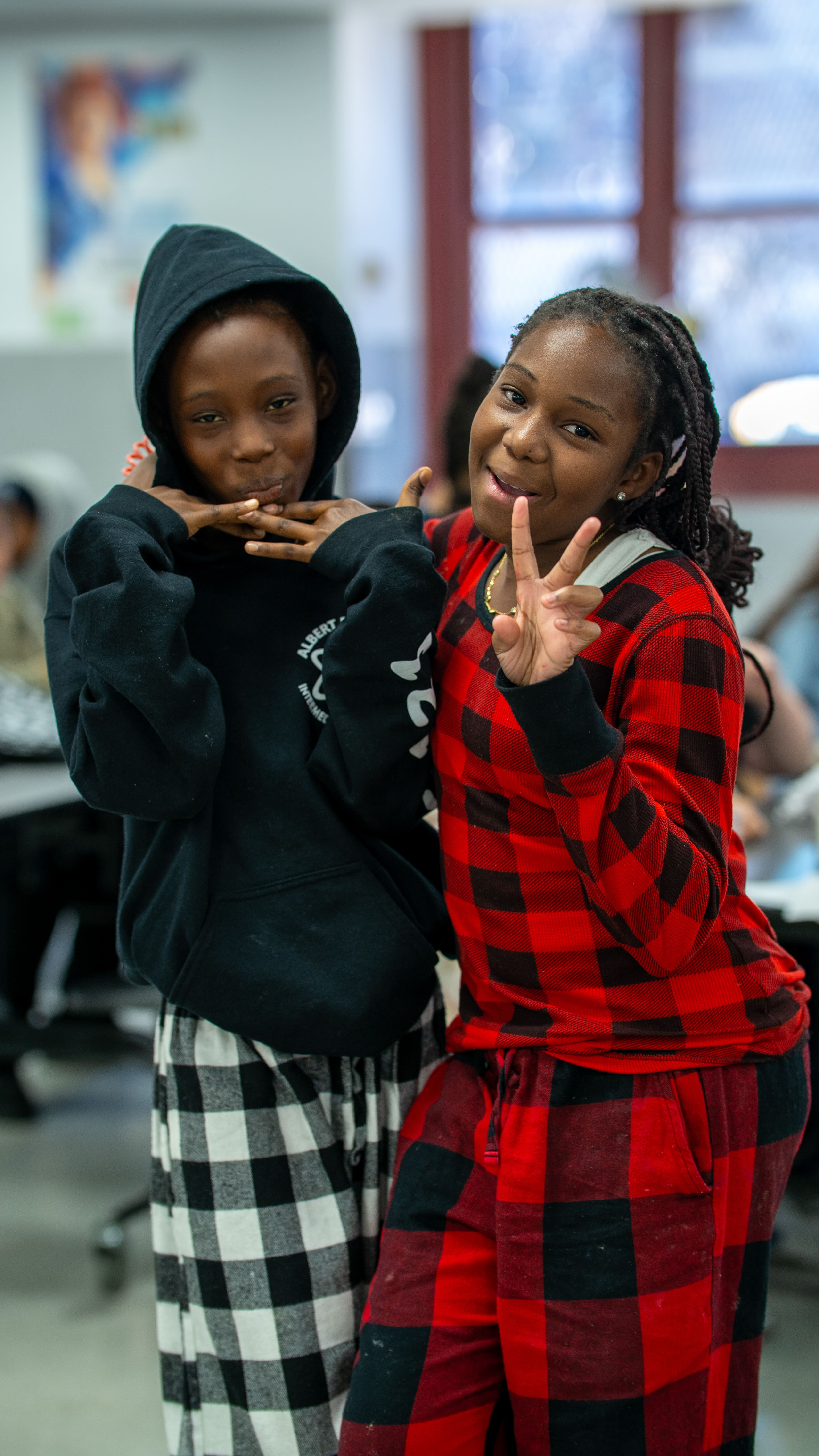 Students celebrating Pajama Day at school