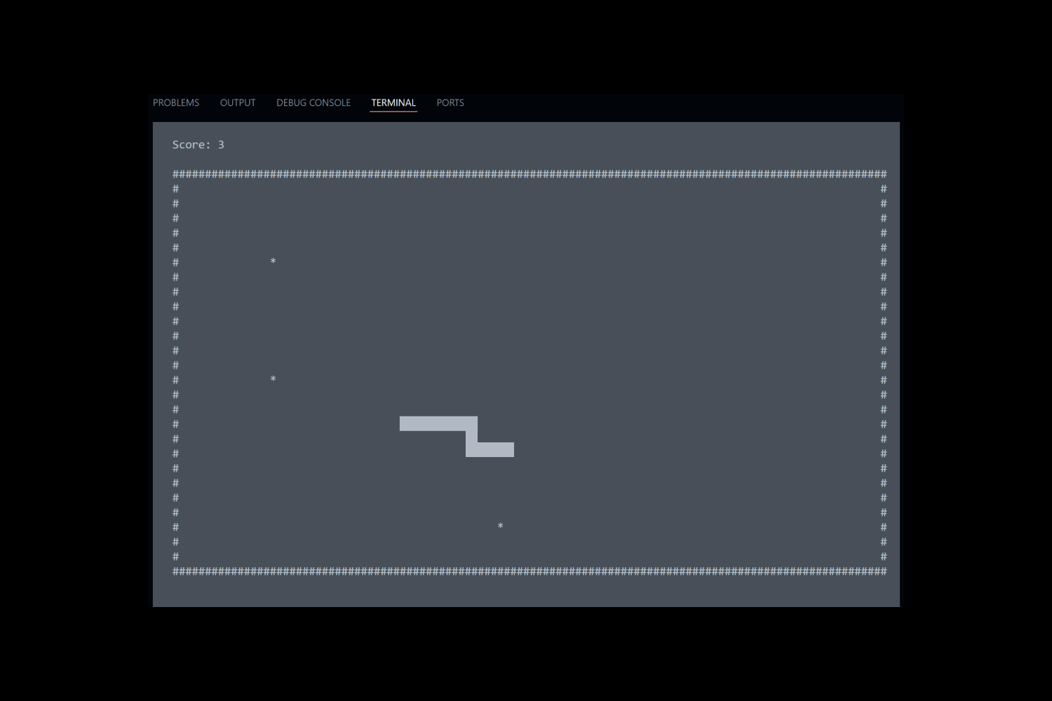 Game play screen (big snake)
