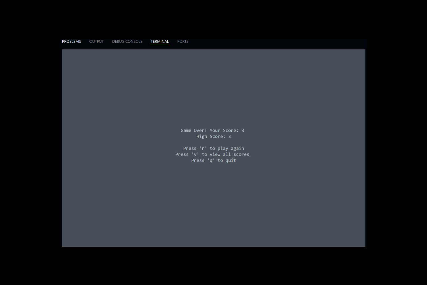 Game over screen