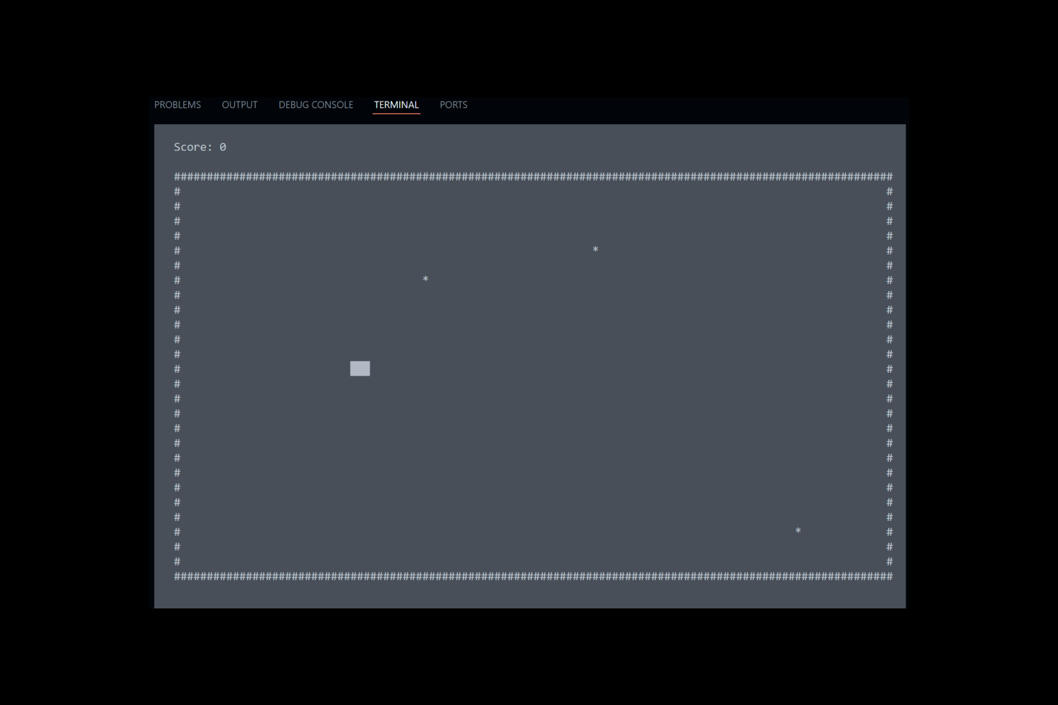 Game play screen (small snake)