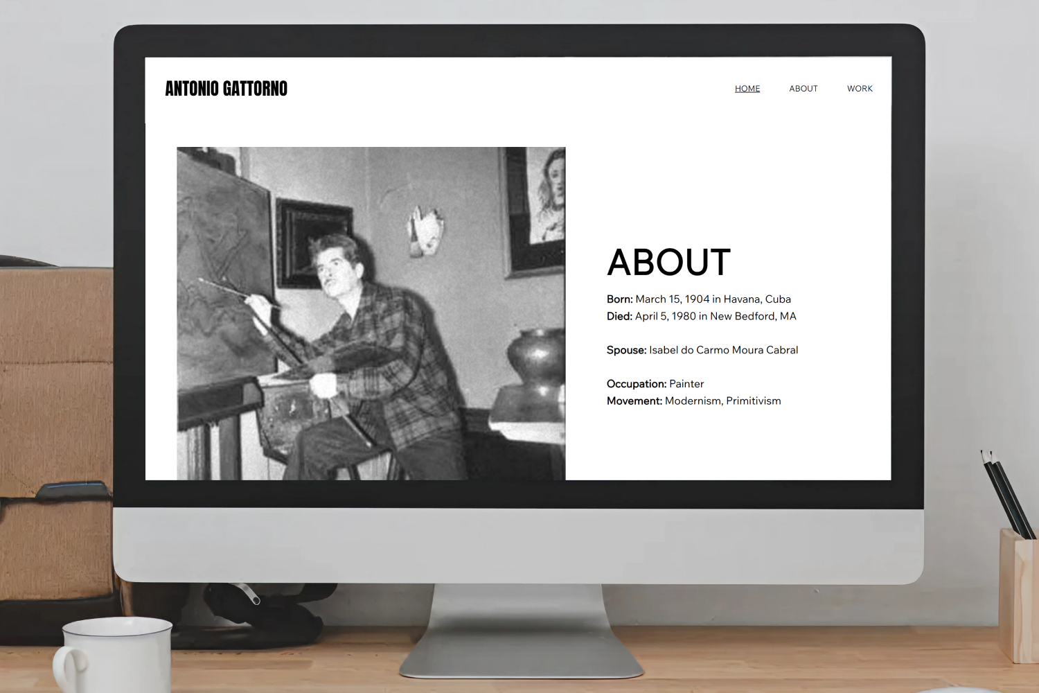Desktop mock up of the About page.