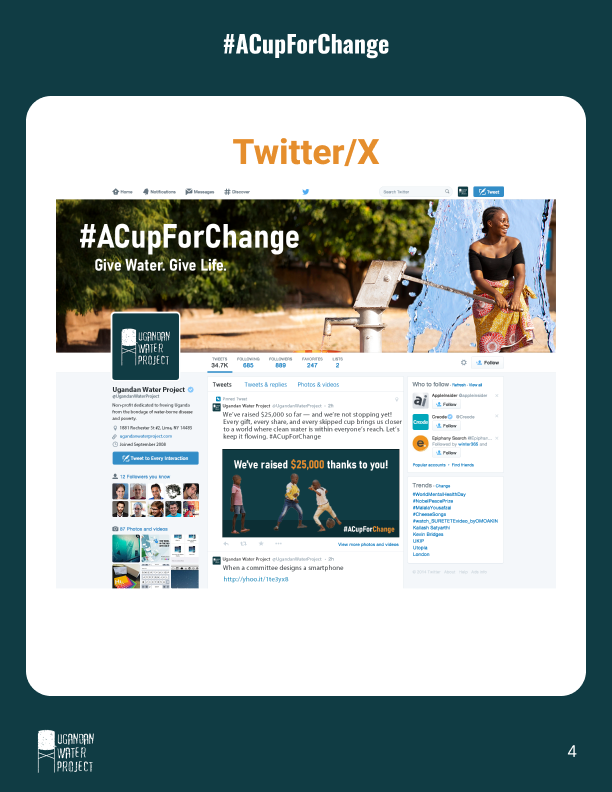 Twitter page mockup branded for #ACupForChange campaign