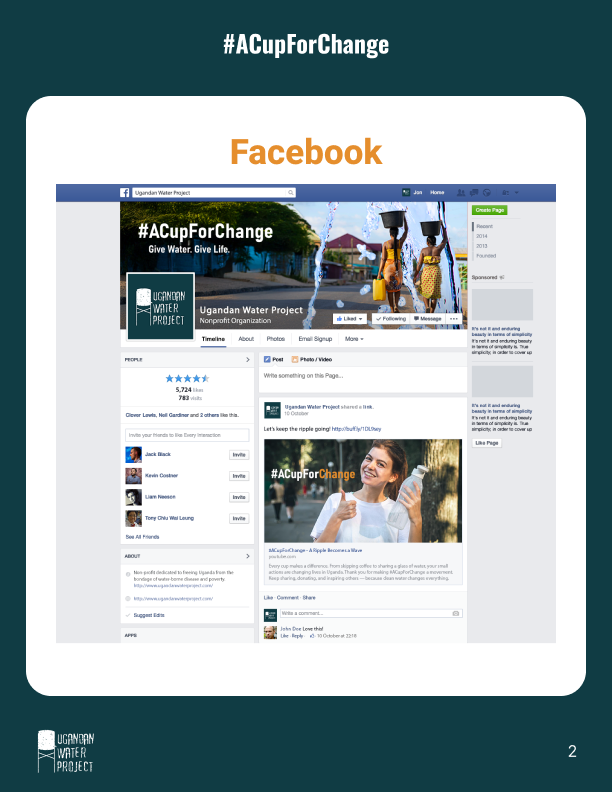Facebook page mockup branded for #ACupForChange campaign