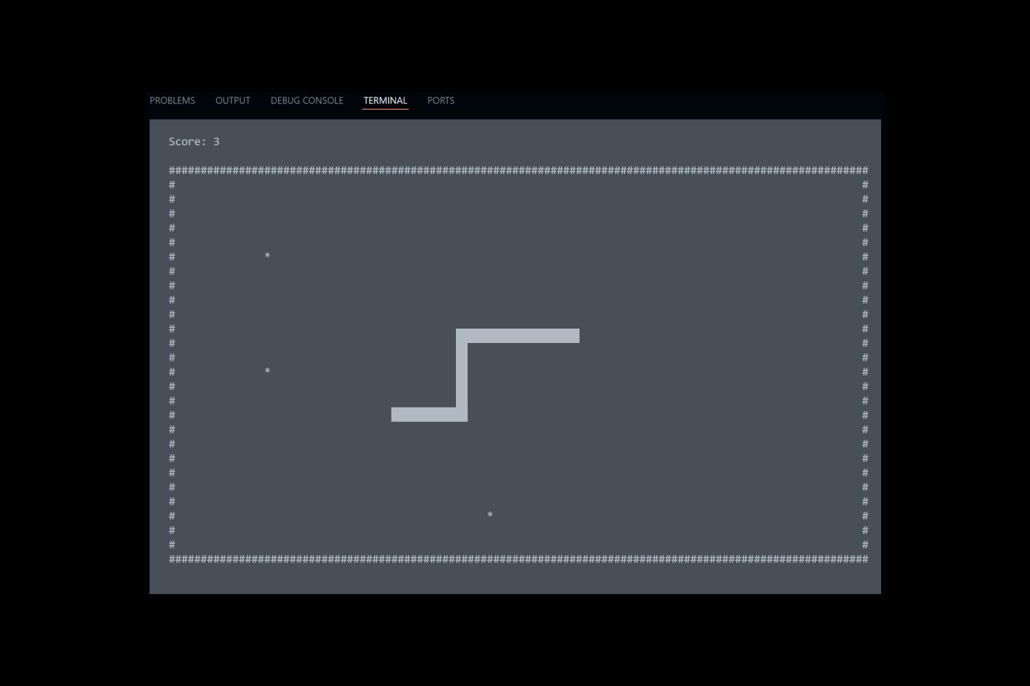 Game play screen (really big snake)