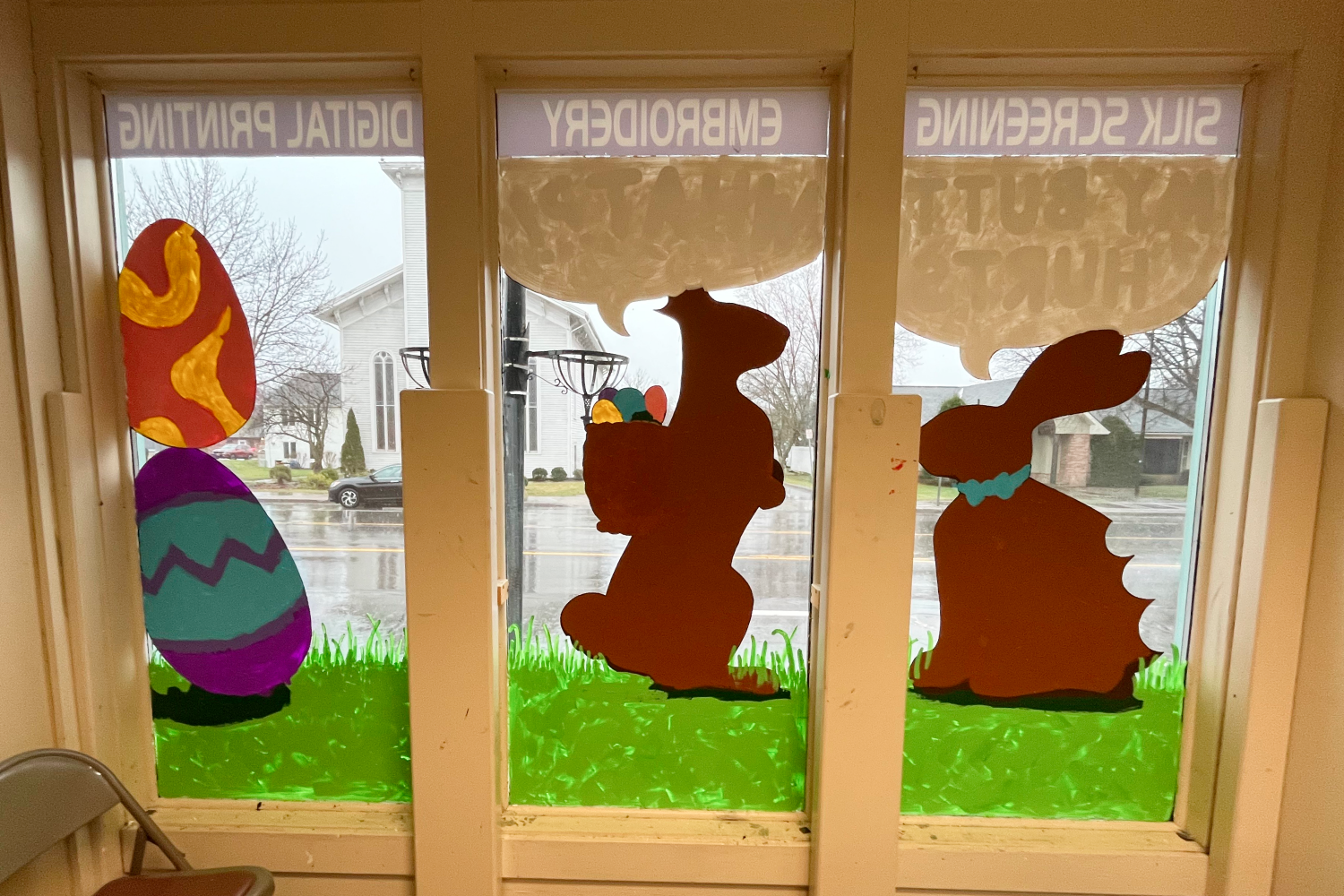 Back of the bunnies, fully painted (photo from inside building).
